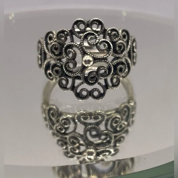 3 for $30 Beautiful Silver Tone Filigree Ring Size 8 - Picture 6 of 10